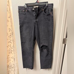 Levi Strauss Wedgie Straight Raw Hem Ankle Black Women's Jeans Size 32